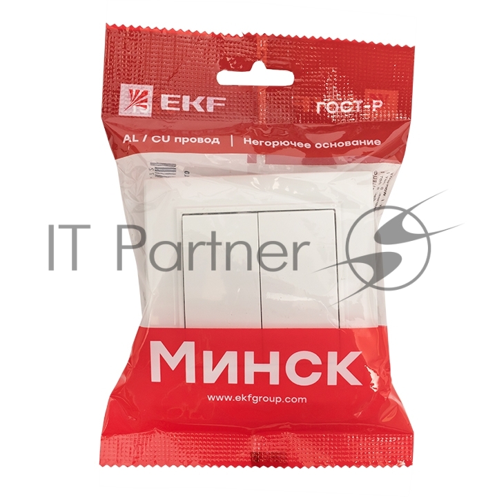Выключатель 2-клавишный СП,10А, белый EKF Basic Минск