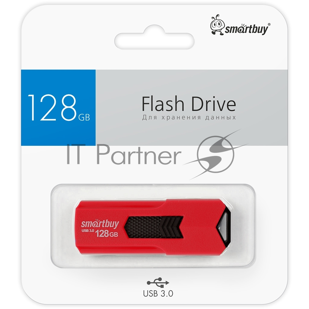 Флешка USB Smartbuy STREAM Red (SB128 GbST-R3), 128Gb, USB 3.0, R/W 75/30, красный/черный