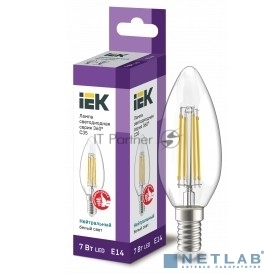 Лампа cветодиодная LED C35 IEK LLF-C35-7-230-40-E14-CL свеча прозр. 7Вт 230В 4000К E14 серия 360°