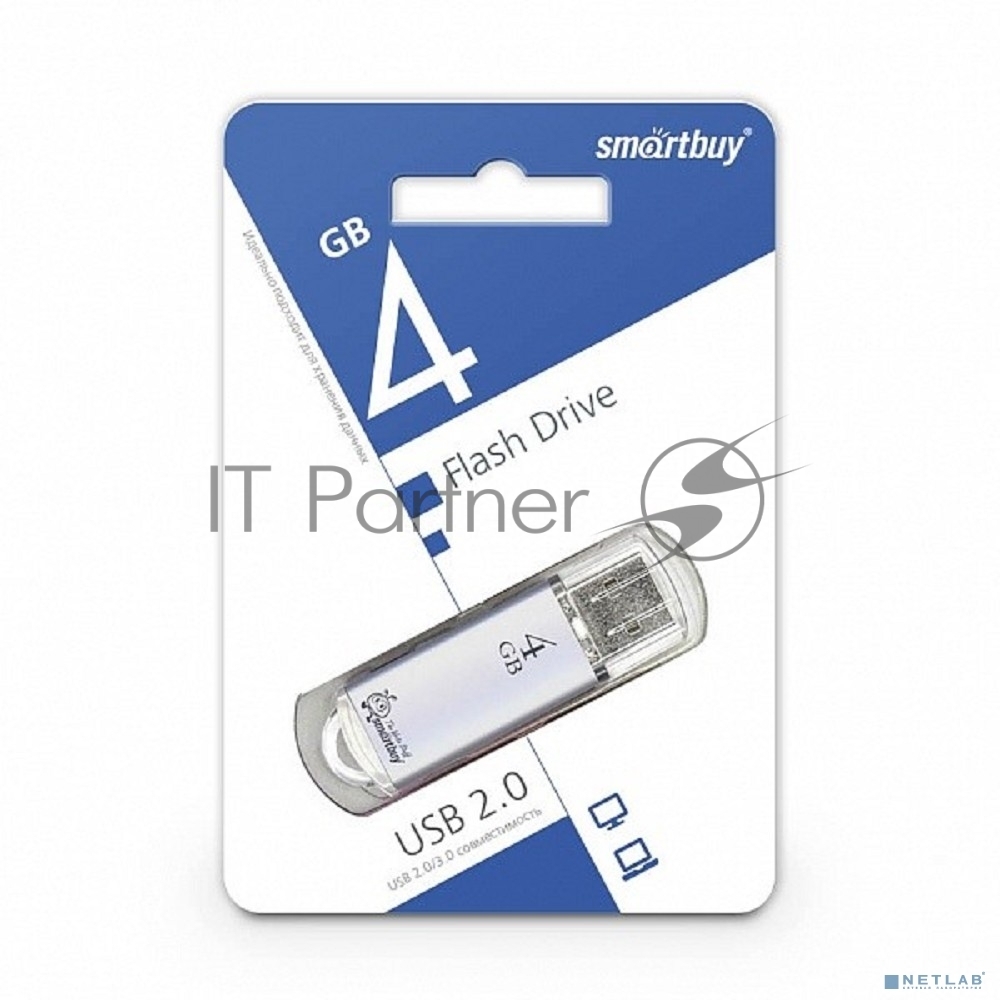 Флешка USB Smartbuy V-Cut series (SB4GbVC-S), 4Gb, USB 2.0, R/W 25/15, серебристый