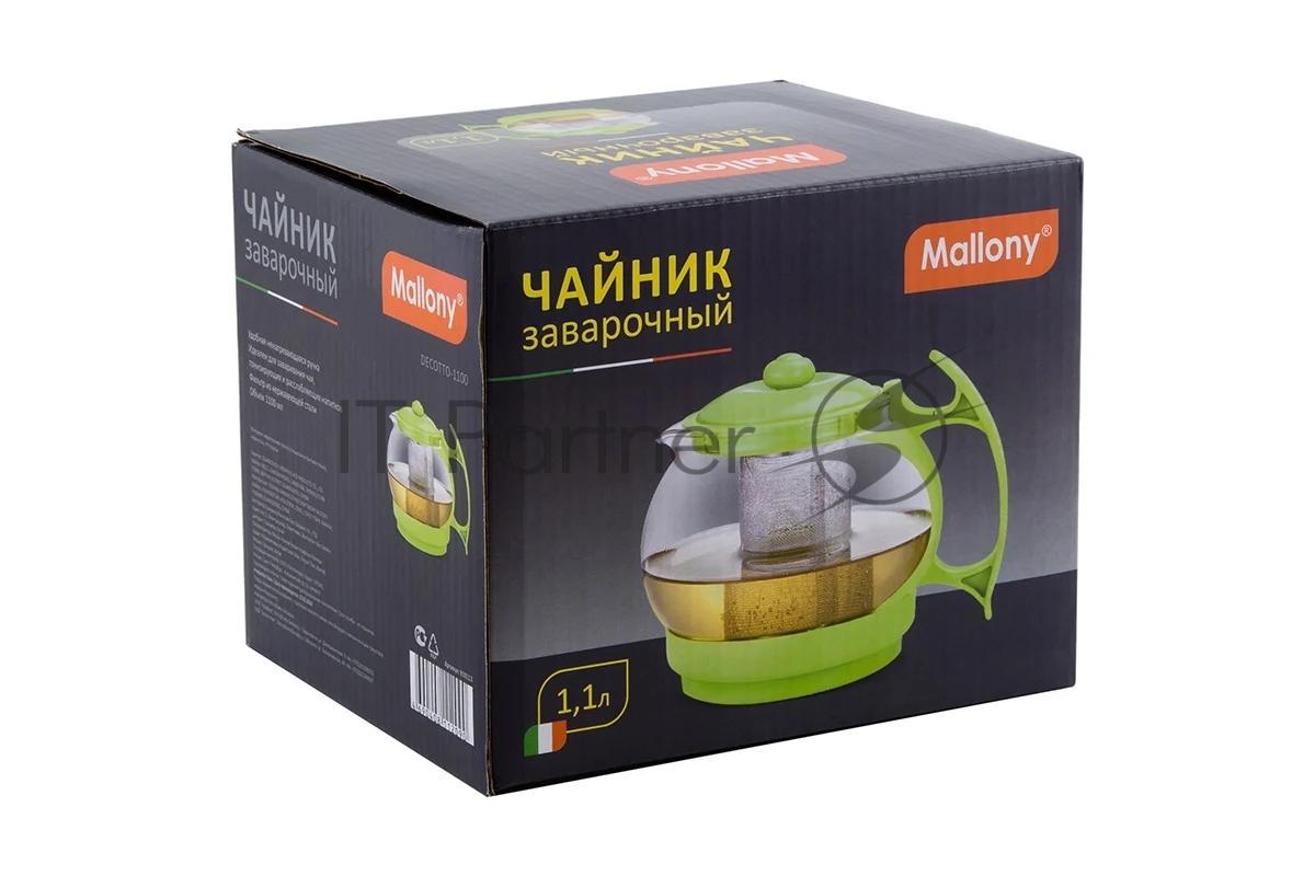 Чайник заварочный Mallony Decotto-1100 с пластик ручкой, фильтр из нерж ст, 1,1 л