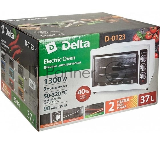 Мини-печь Delta D-0123 белая с тэном повыш мощности,1300 Вт, 37 л