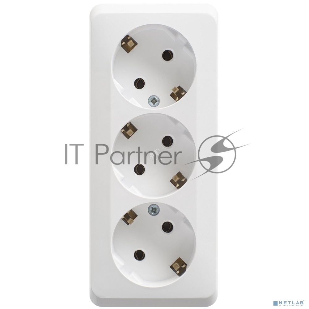 Тройная розетка Schneider Electric ЭТЮД O/У с заземлением без шторок 16А 250B, белый,