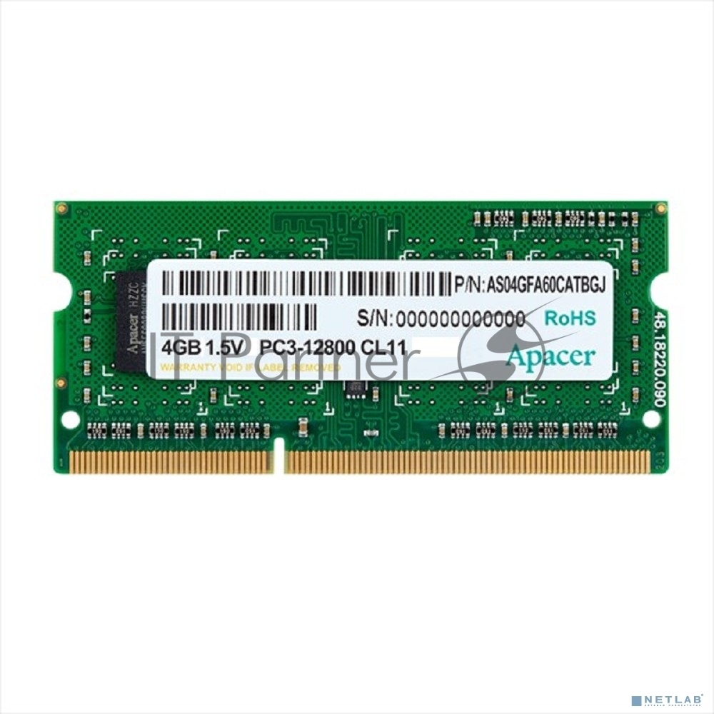 Оперативная память Apacer, DDR3, 4GB (1x4GB), 1600MHz, CL11, SO-DIMM