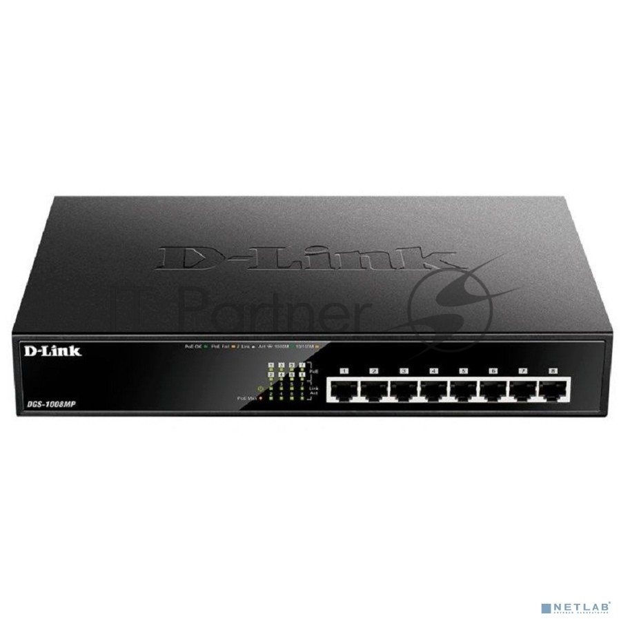 Коммутатор D-Link DGS-1008MP/A2A/B1A, 8×1 Гбит/с, неуправляемый
