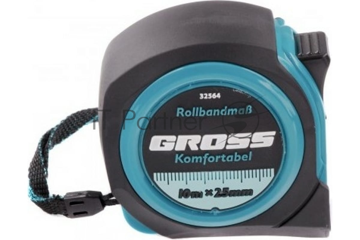 Рулетка Gross 32564 Komfortabel, 10 м х 25 мм обрезиненный корпус