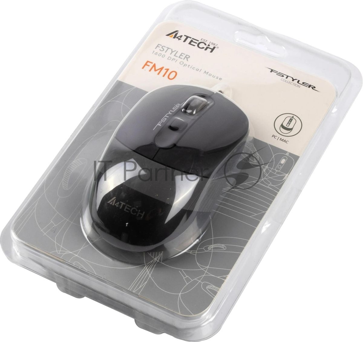 Мышь проводная A4Tech Fstyler FM10 черный/серый, 1600 dpi, USB, кнопки - 4