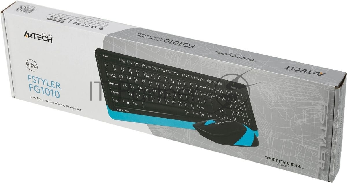 Комплект клавиатура+мышь A4Tech FStyler FG1010 беспроводной, USB, 2000 DPI, чёрный/синий