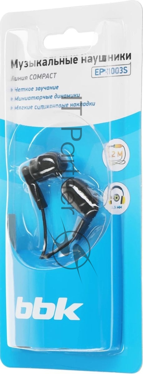 Наушники BBK Compact  <EP-1003S  Black>  (шнур 1.2м)