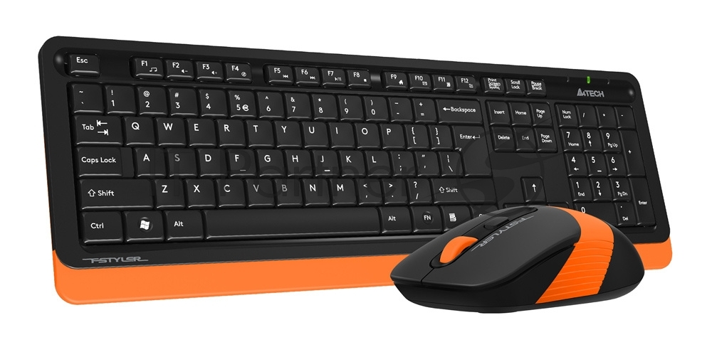 Комплект клавиатура+мышь A4Tech FStyler FG1010 беспроводной, USB, 2000 DPI, чёрный/оранжевый