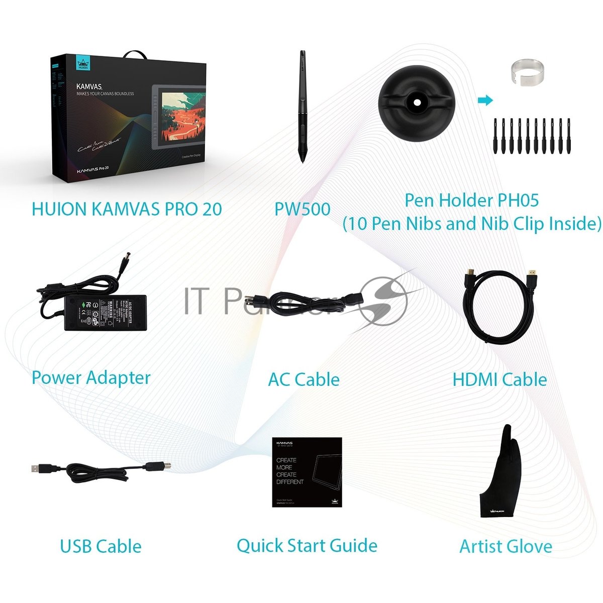 Графический монитор Huion Kamvas Pro 20 (2019), 19.5", 1920x1080, 8192 уровней, HDMI
