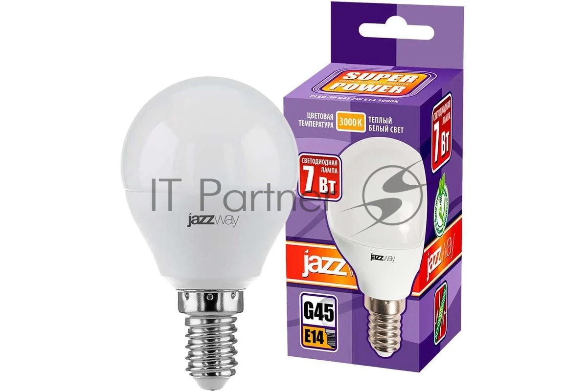 Лампа светодиодная JazzWay PLED-SP-G45 7Вт шар 3000К теплый белый E14 540лм 230В