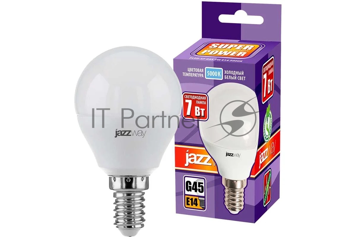 Лампа светодиодная JazzWay PLED-SP-G45 7Вт шар 5000К холодный белый E14 540лм 230В