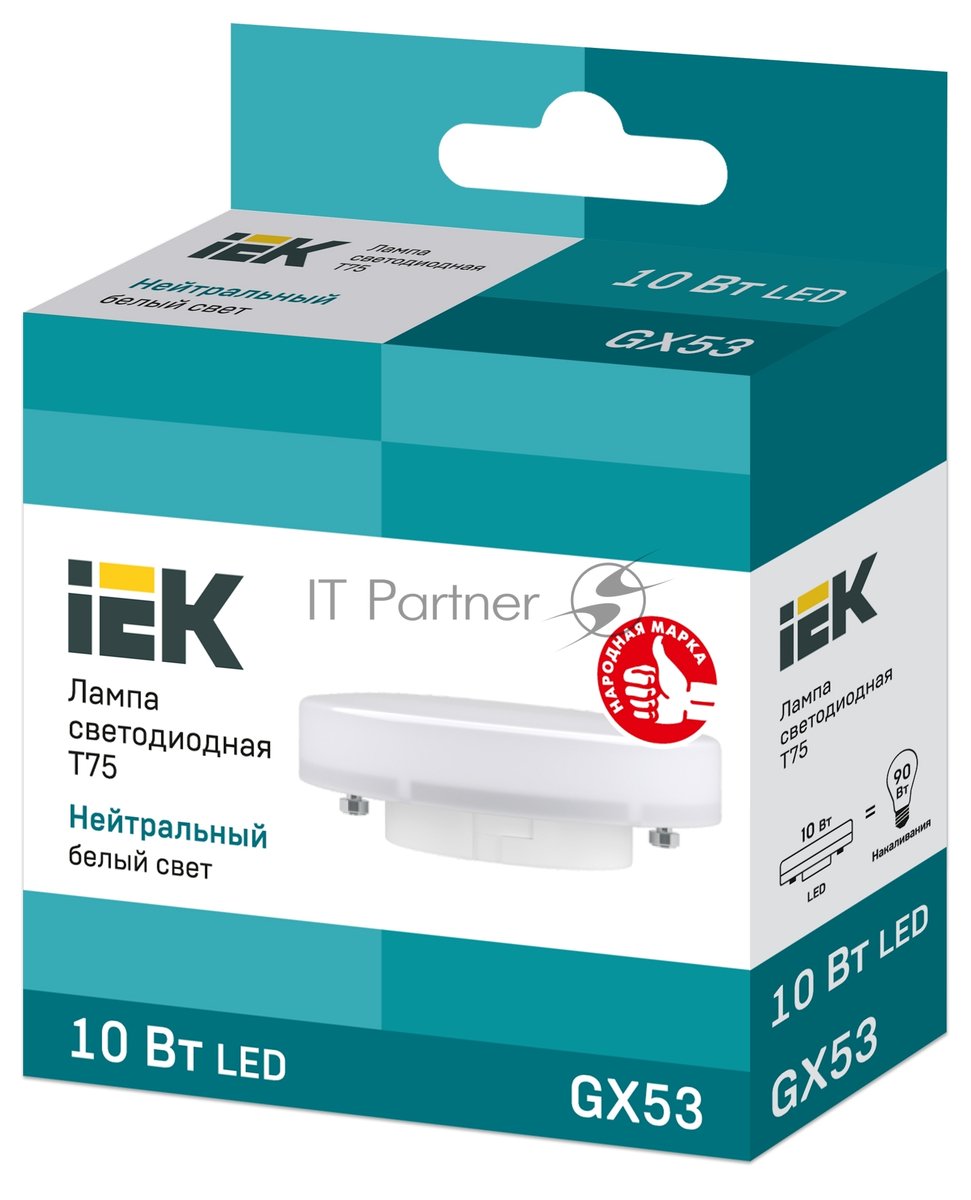 Лампа светодиодная IEK LLE-T80-10-230-40-GX53 ECO T75 таблетка 10Вт 230В 4000К GX53
