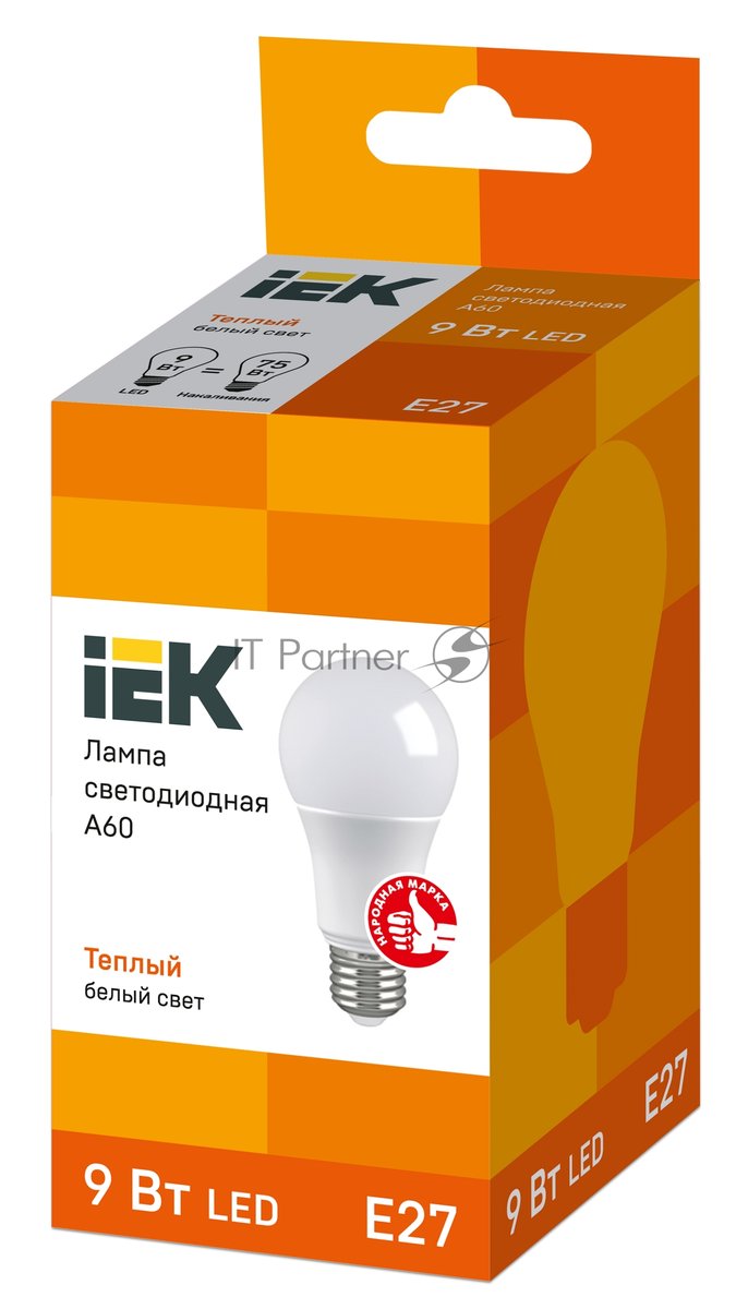 Лампа светодиодная IEK LLE-A60-9-230-30-E27 ECO A60 9Вт грушевидная 3000К теплый белый E27 810лм 230-240В