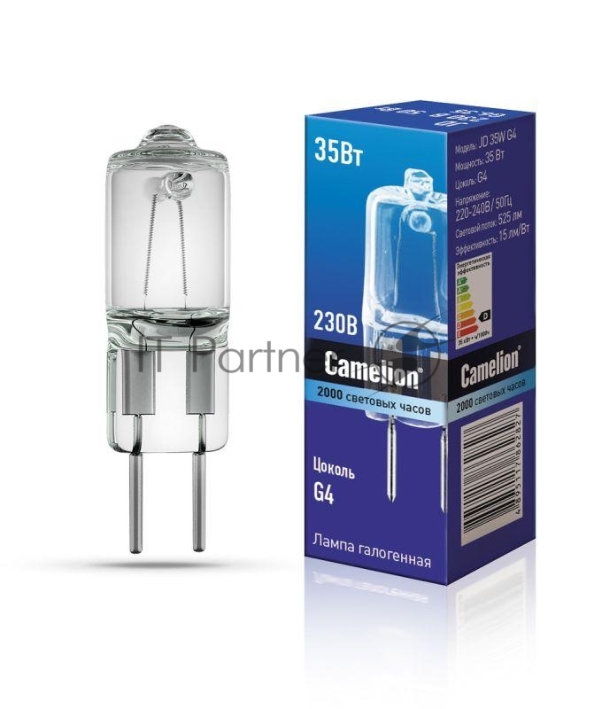 Лампа галогенная JD 35Вт капсула g4 2850К 240В Camelion 10406
