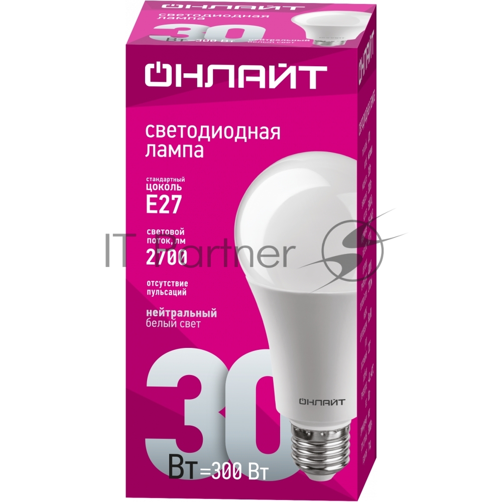 Светодиодная лампочка ОНЛАЙТ OLL-A70-30-230-4K-E27 (30 Вт, E27)