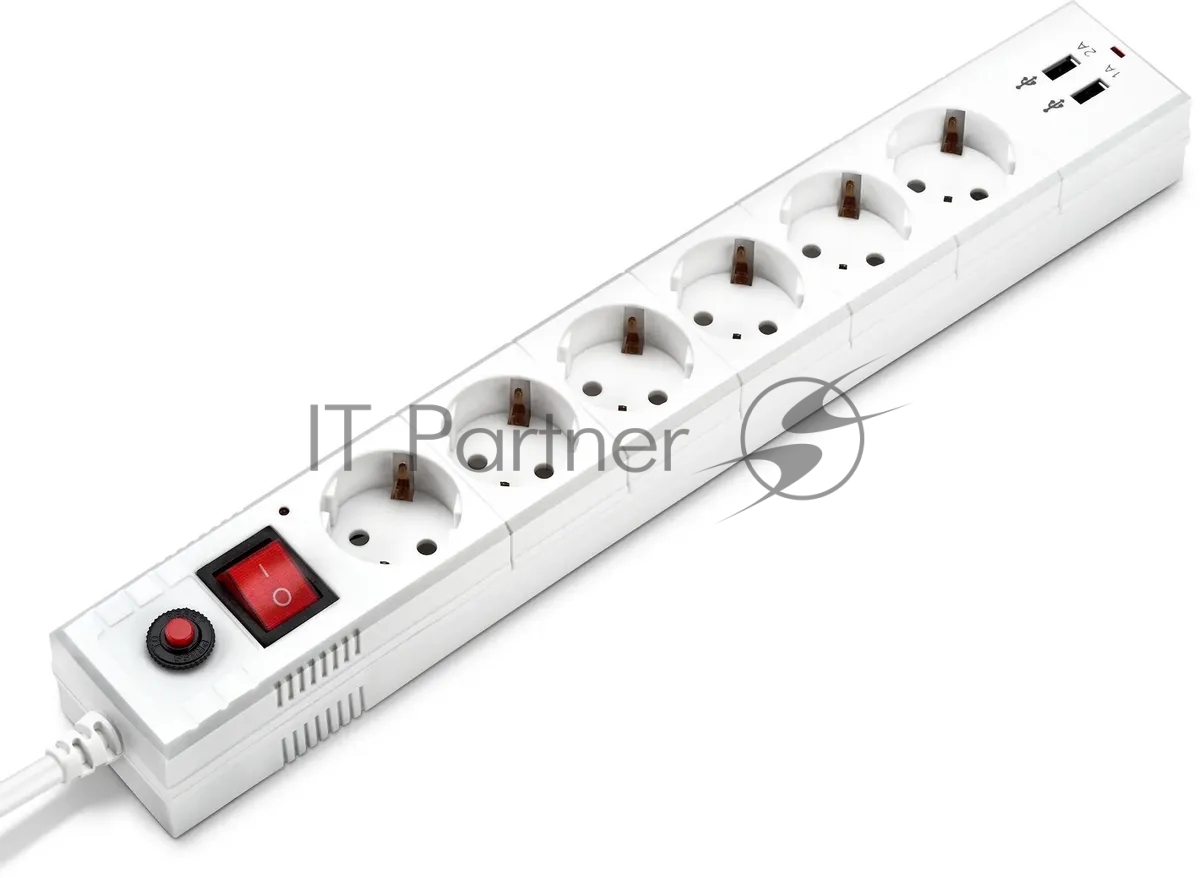 Удлинитель с сетевым фильтром Buro 6х5 м с заземл. 10А IP20 BU-SP5 USB 2A-W CCA белый