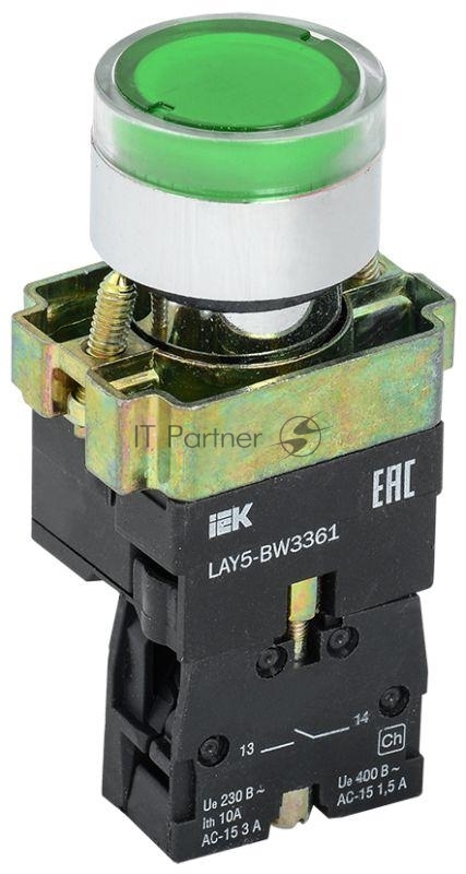 Кнопка управления IEK LAY5 LAY5-BW3361 с подсветкой зеленый 1з