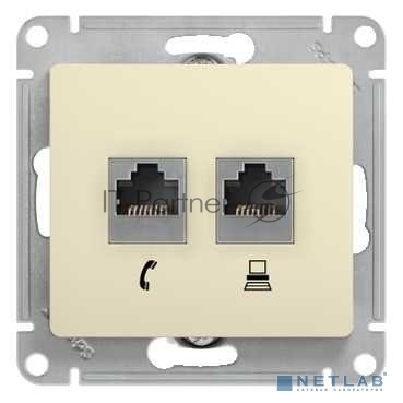 Механизм розетки комп. 2-м Glossa RJ45+RJ45 кат. 5е беж. SchE GSL000285KK