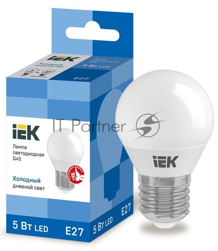 Лампа светодиодная IEK LLE-G45-5-230-65-E27 ECO G45 5Вт шар 230В 6500К E27
