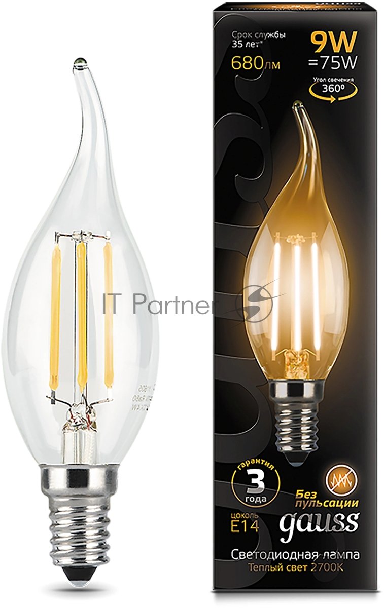 Лампа светодиодная Filament Свеча на ветру E14 9Вт 2700К Gauss 104801109
