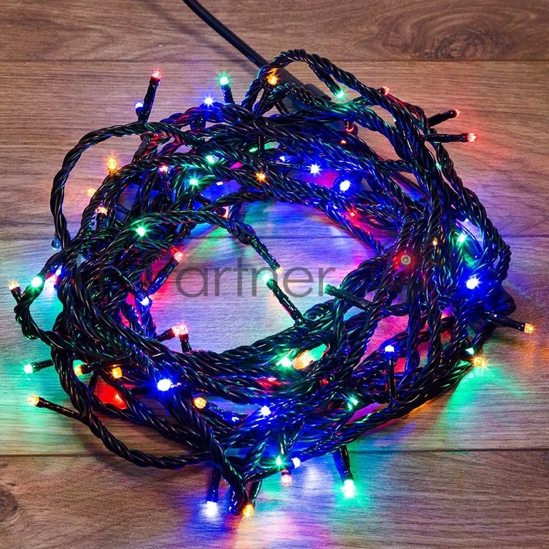 Гирлянда Neon-night "Твинкл Лайт" 10 м, черный ПВХ, 100 диодов, цвет мультиколор