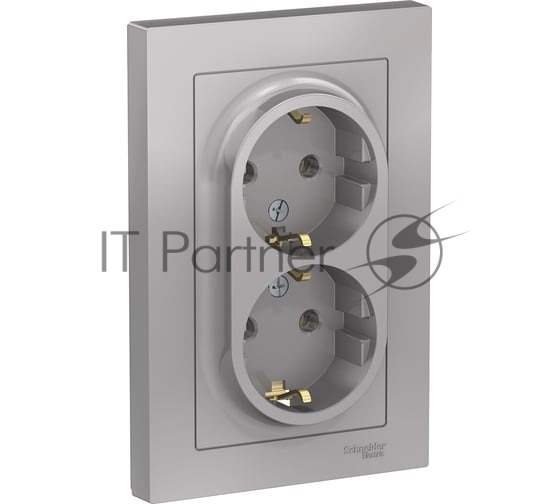 Розетка 2-м AtlasDesign с заземл. 16А в сборе алюм. SchE ATN000324
