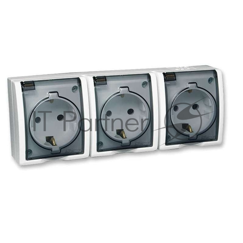 Розетка Simon 1594437-030, 3-местная, с защ. крышкой, IP54, белый