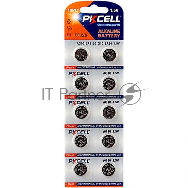 Щелочной/алкалиновый элемент питания PKCELL AG10-10B тип - LR54(AG10) 10 шт в блистере