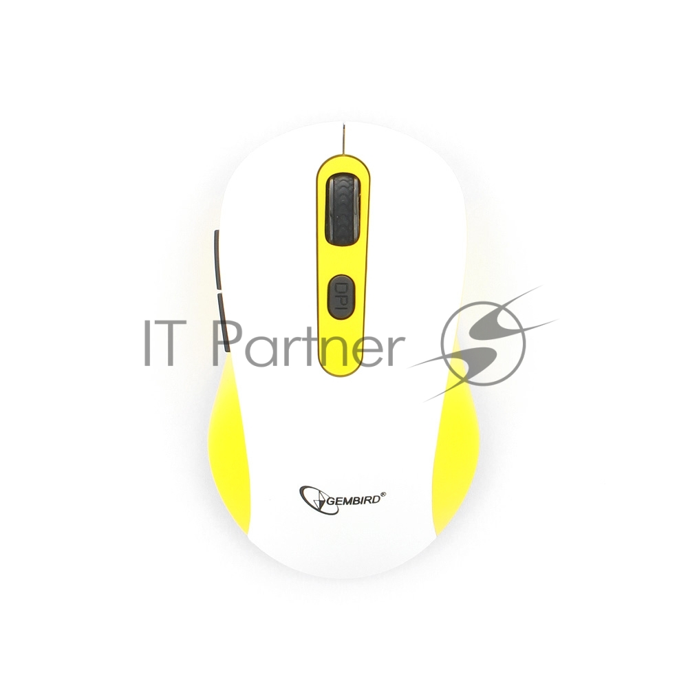 Мышь беспроводная Gembird MUSW-221-Y белый/желтый, 1600 dpi, радиоканал, USB, кнопки - 6