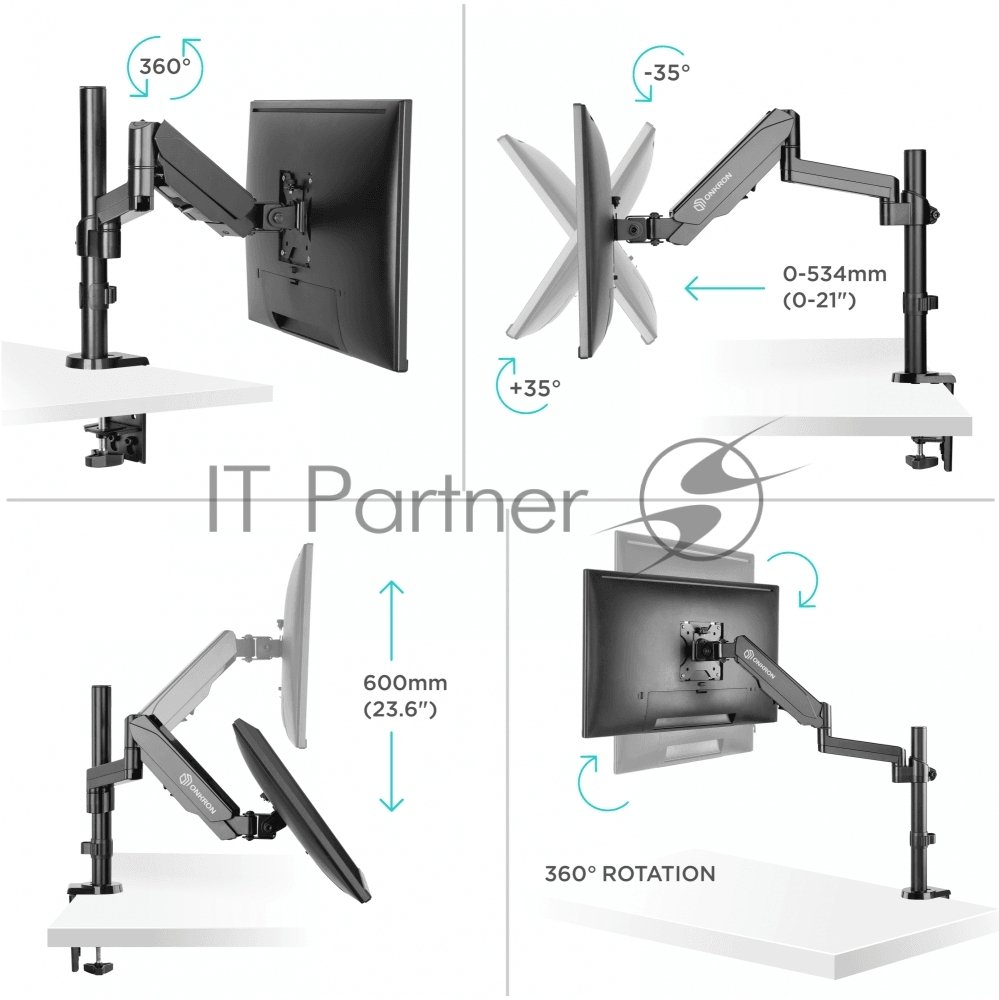 Кронштейн (держатель) ONKRON G70 для монитора 13"-34" дюймов настольный, черный