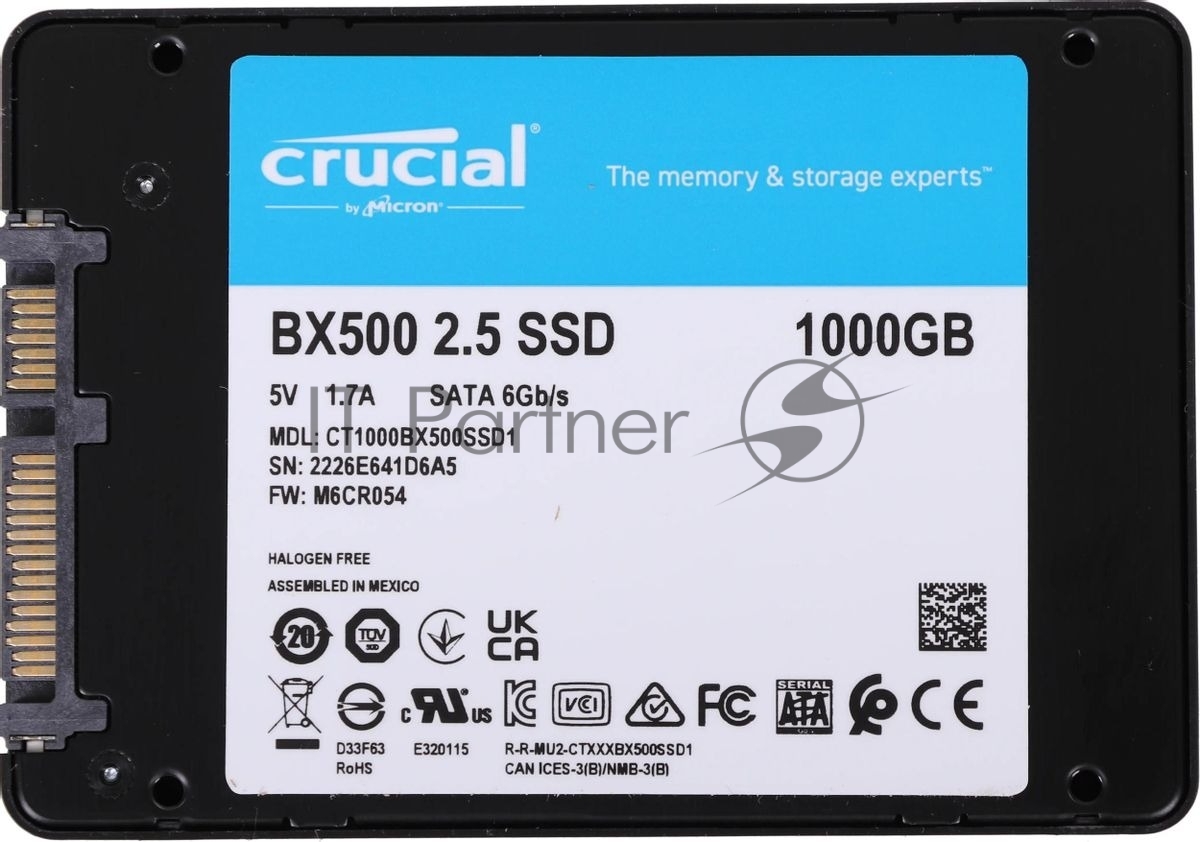 Накопитель SSD Crucial BX500, 1Tb, SATA III, 2.5", R/W 540/500