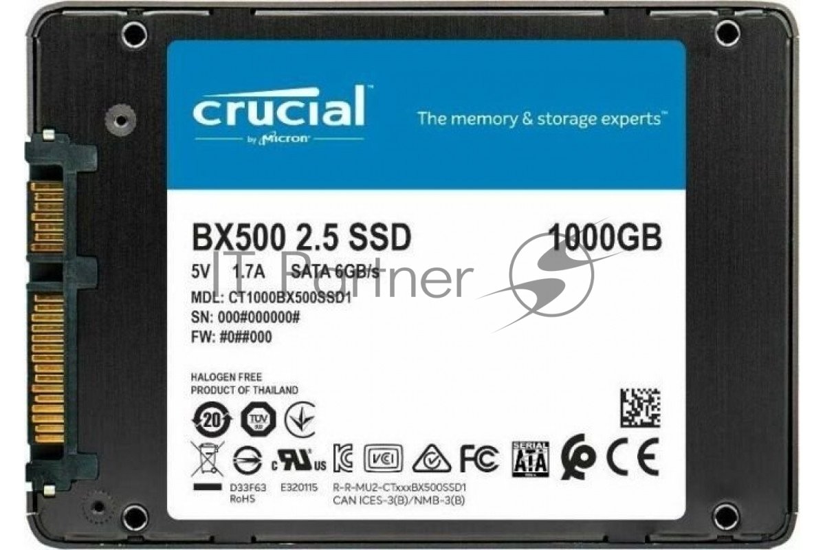 Накопитель SSD Crucial BX500, 1Tb, SATA III, 2.5", R/W 540/500