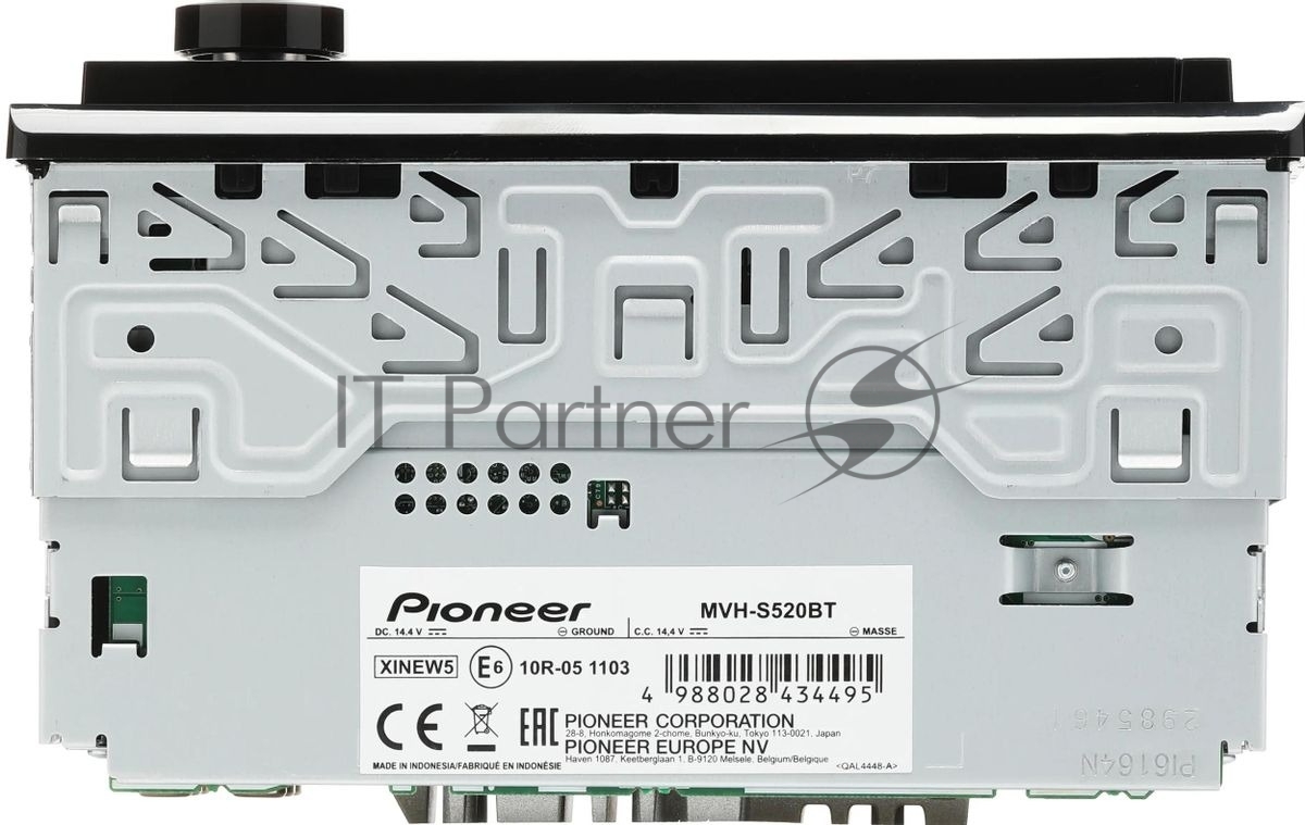 Автомагнитола Pioneer MVH-S520BT, 1 DIN, Bluetooth, USB Type-A, AUX, пульт ДУ, съёмная панель