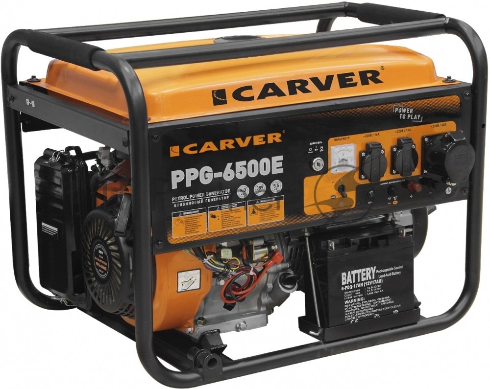 Электрогенератор бензиновый Carver PPG-6500E, 5.5 кВт, 74 дБ, 86 кг