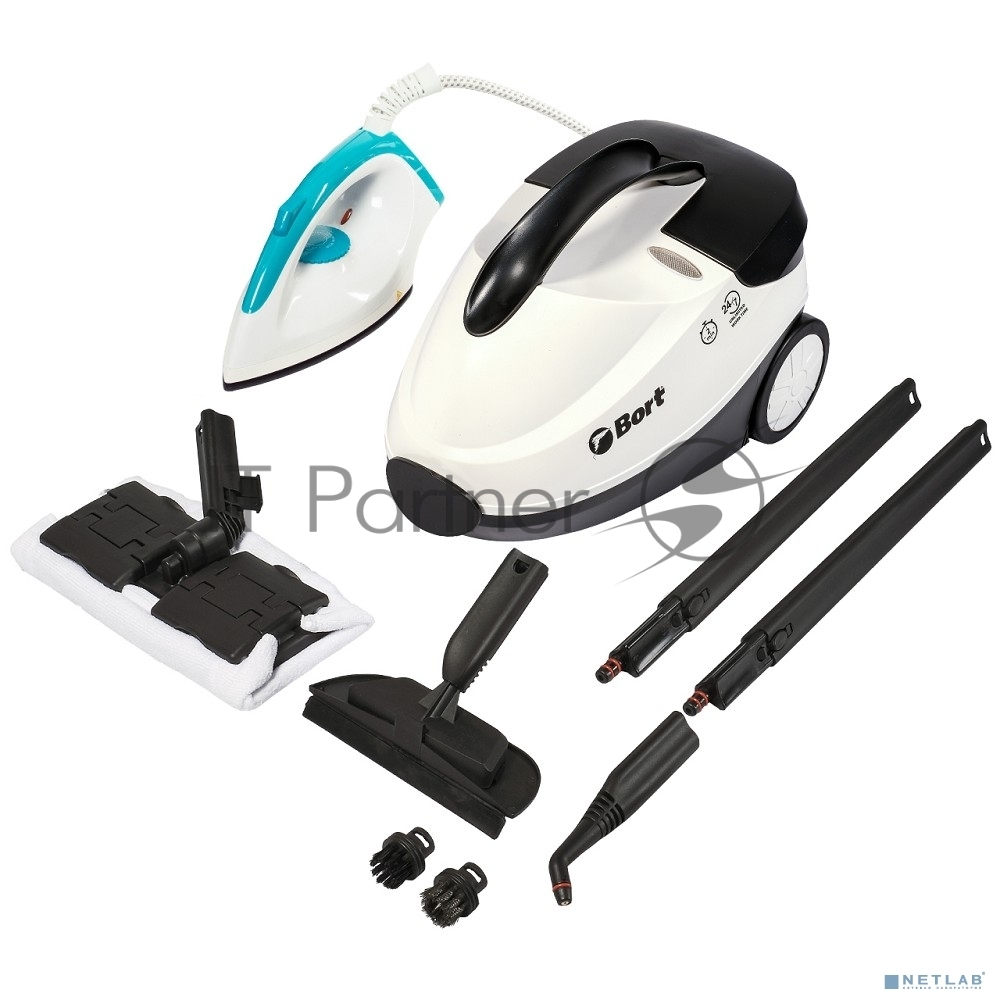 Пароочиститель Bort BDR-2500-RR-Iron белый/черный, напольный, 2300 Вт, 45 г/мин, 1500 мл