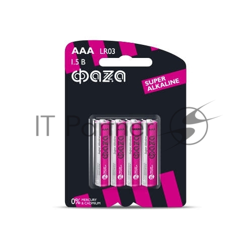 Элемент питания алкалиновый LR03 Super Alkaline BL-4 (уп.4шт) ФАZА 4895205000254, 1.5 В