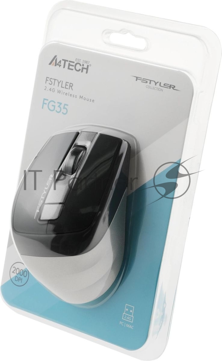 Мышь беспроводная A4Tech Fstyler FG35 серый/черный, 2000 dpi, радиоканал, USB, кнопки - 6