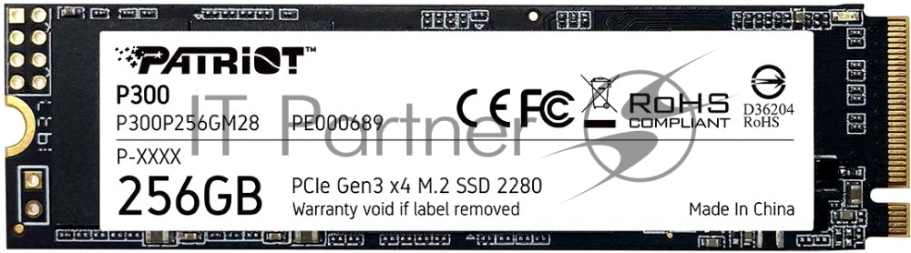 Накопитель SSD Patriot P300, 256Gb, PCIe 3.0 x4, M.2 2280, NVMe, R/W 1700/1100