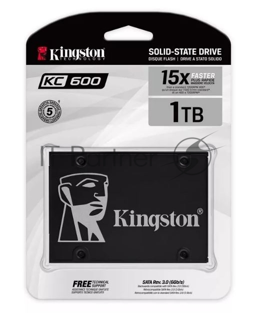 Накопитель SSD Kingston KC600, 1Tb, SATA III, 2.5", R/W 550/520
