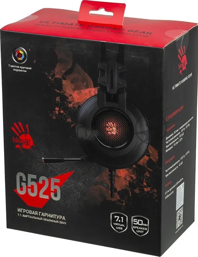 Гарнитура Bloody G525 чёрный, проводная, подсветка