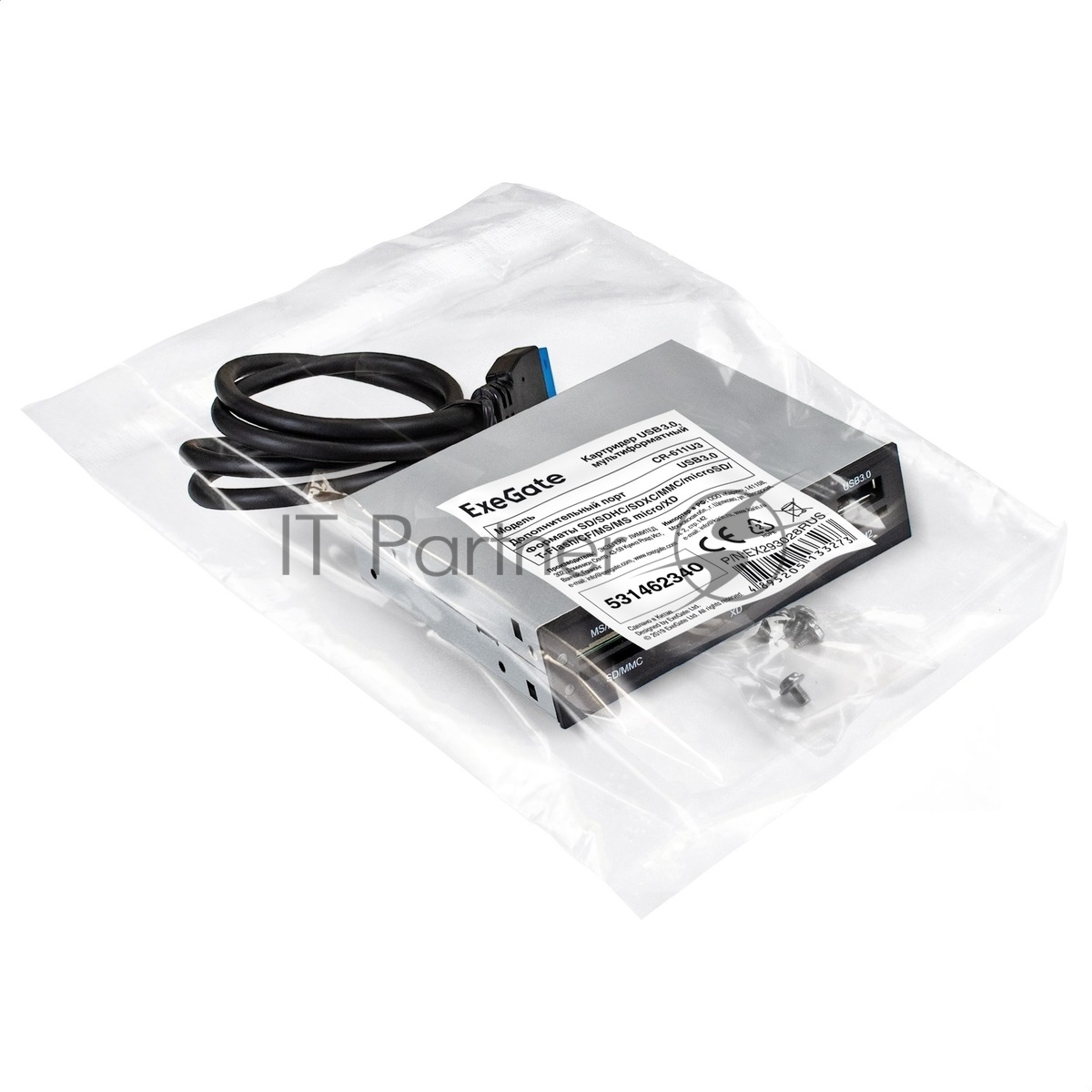 Exegate EX283581RUS Картридер USB2.0 ExeGate <CR-415> 3.5", мультиформатный: CF/SD/MMC/MS/MS Duo/MS pro/T flash, черный, металл