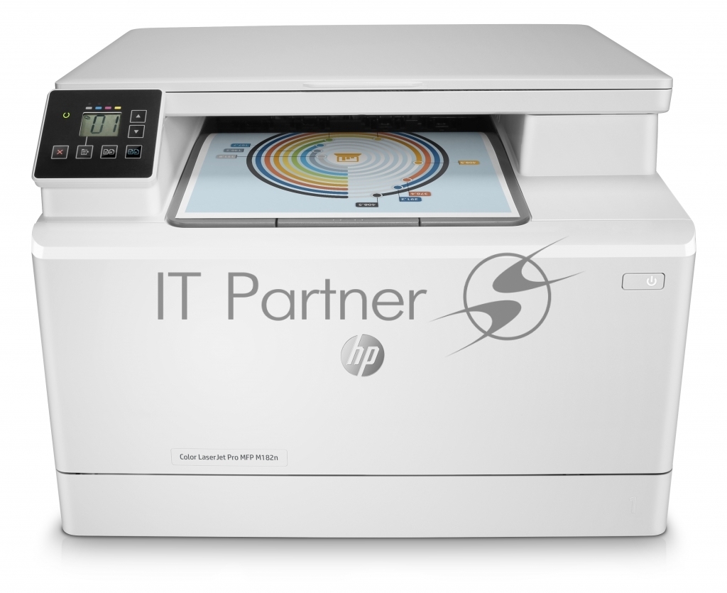 МФУ лазерное HP Color LaserJet Pro MFP M182n (7KW54A), A4, цветной, печ. до 16 стр/мин., 600 x 600 dpi (печать) 1200x1200dpi (скан.), USB, RJ-45, Air Print, Mopria