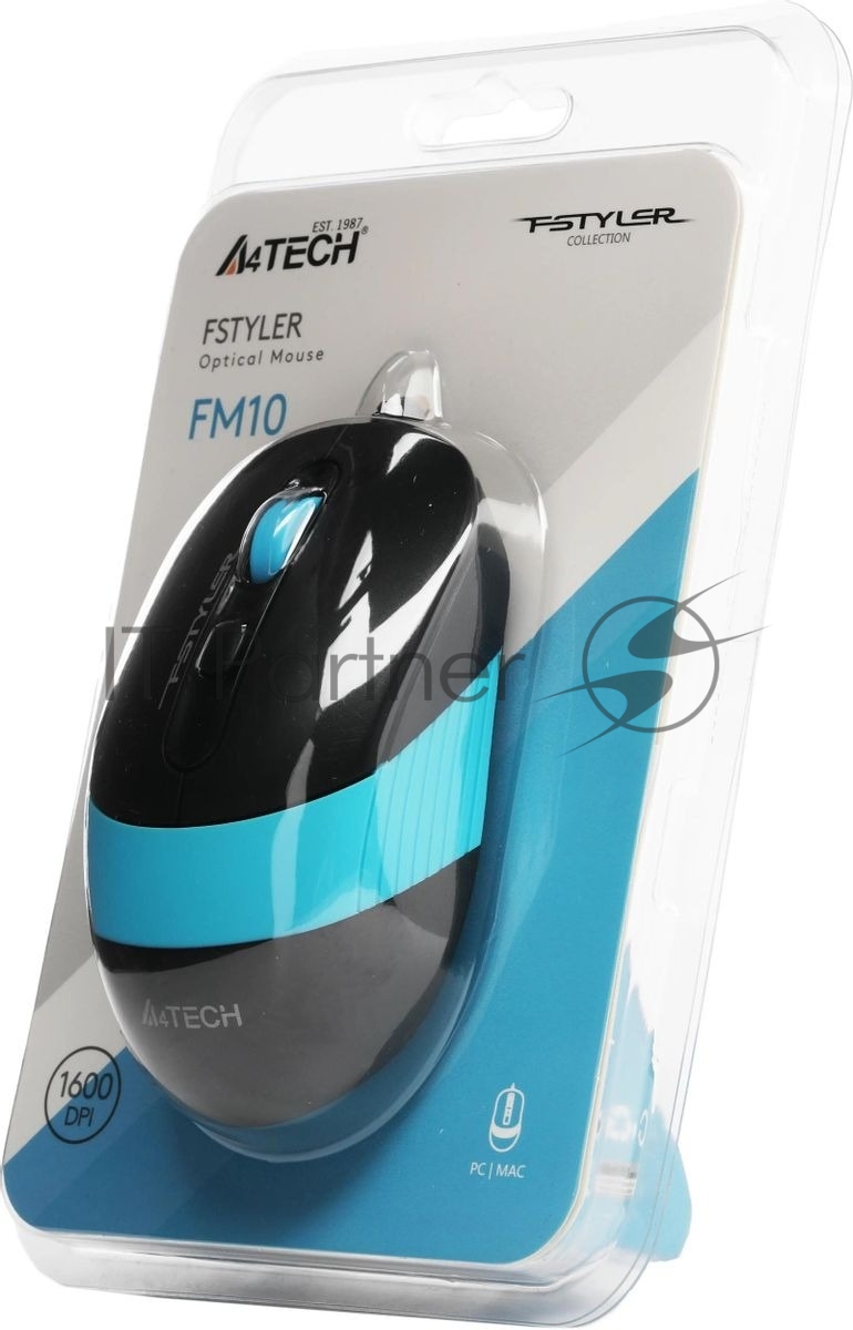 Мышь проводная A4Tech Fstyler FM10 черный/синий, 1600 dpi, USB, кнопки - 4