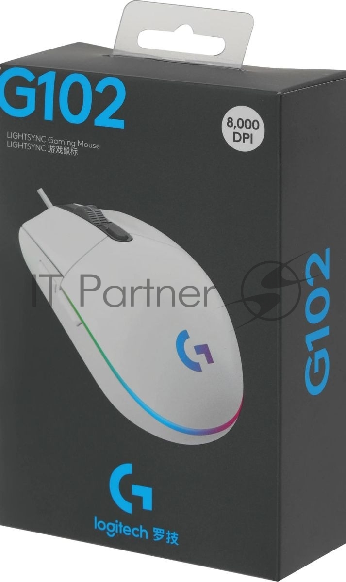 Мышь проводная Logitech G102 LIGHTSYNC белый, 8000 dpi, USB, кнопки - 6
