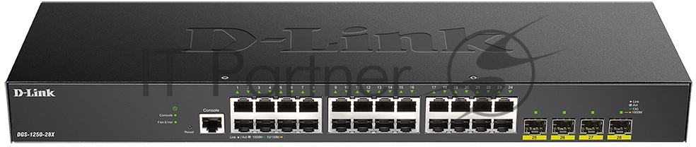Коммутатор D-Link DGS-1250-28X/A1A, 24×1 Гбит/с + 4×10 Гбит/с SFP+, управляемый