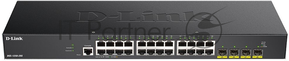 Коммутатор D-Link DGS-1250-28X/A1A, 24×1 Гбит/с + 4×10 Гбит/с SFP+, управляемый