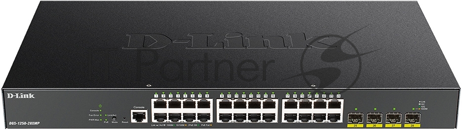 Коммутатор D-Link DGS-1250-28XMP/A1A, 24×1 Гбит/с + 4×10 Гбит/с SFP+, управляемый