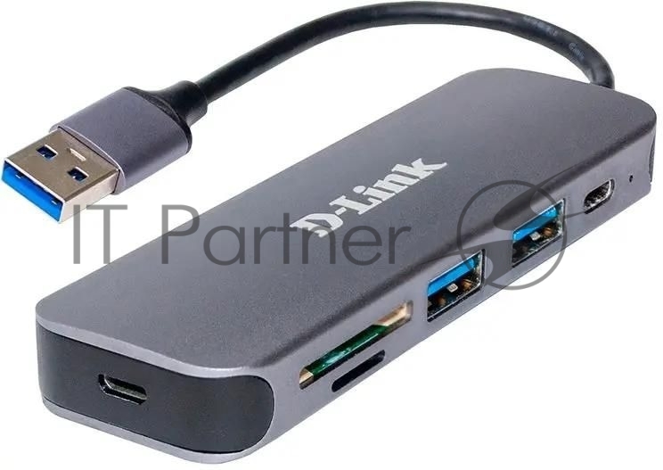 Концентратор USB D-Link DUB-1325/A1A, 2-port USB 3.0, USB Type-C port, SD and microSD card slots Hub.2 downstream USB type A (female) ports, 1 downstream USB type C (female) port, 1 upstream USB type A (male), 1 SD